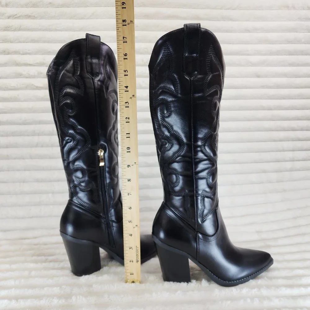 Electric Cowboy Jet Black Matte Western Knee High Cowgirl Boots Jet Black - Picture 15 of 15